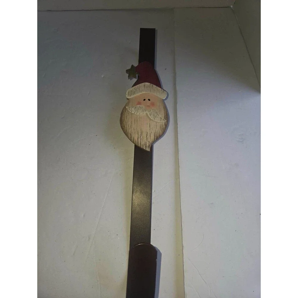 Metal & Wood Santa Claus Christmas Stocking Hanger Hook, Black, Small